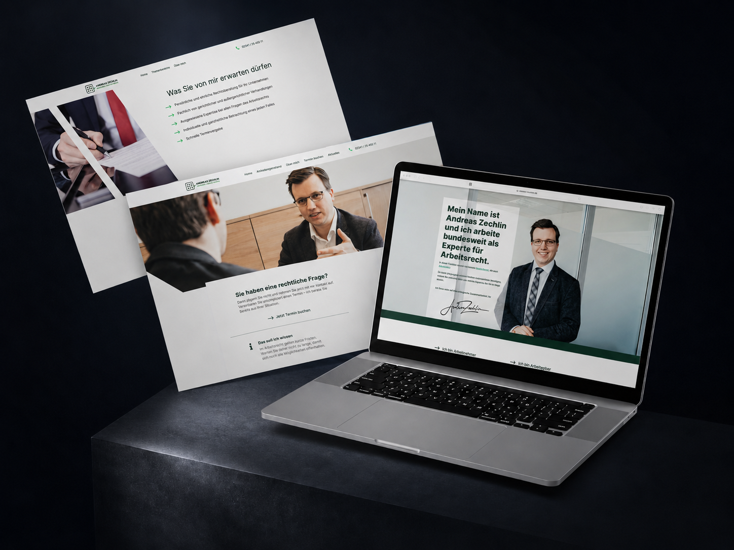 Webdesign-Projekt für Rechtsanwalt Andreas Zechlin mit Website-Darstellung auf Laptop