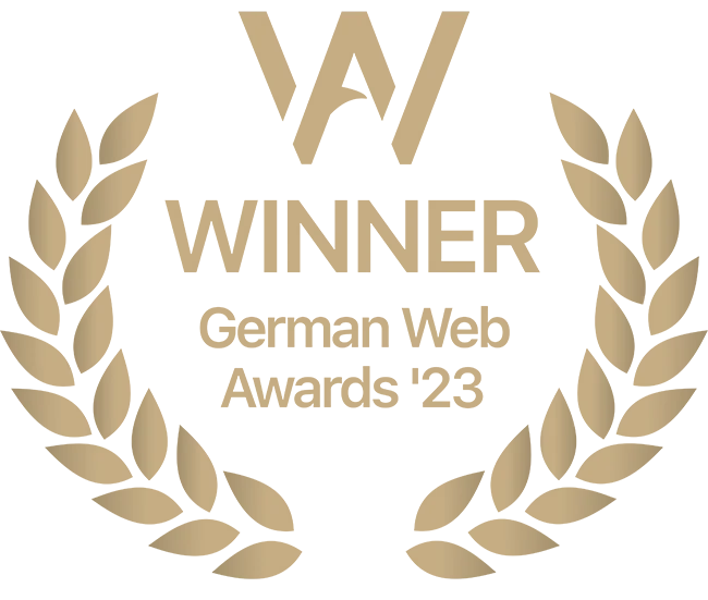 Winner-Siegel der German Web Awards 2023 in Gold