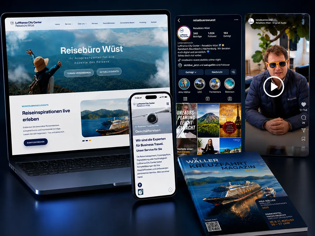 Webdesign, Social Media und Printdesign für das Reisebüro Wüst